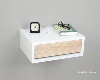 Contemporary Nightstand with Door, Floating Wall Mount Nightstand, Side Table, Bedside Table