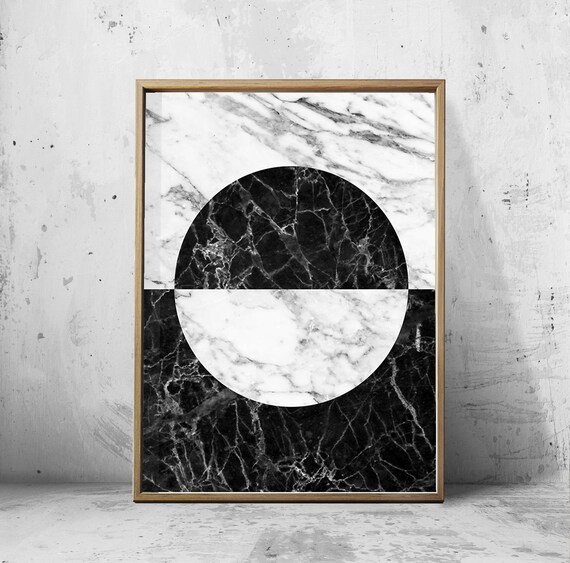 Marble Print Geometric Art Black White Wall art Minimalist