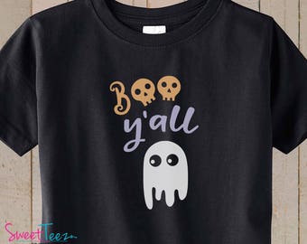 Halloween Shirt Trick or Treat Shirt Boy Girl Shirt Boo Ya'll Shirt Ghost Black TSHIRT Toddler