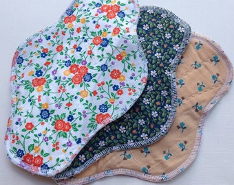 3 pc Set 9", Priced to Sell, Reusable Cloth Pads, Retro Inspired Fabrics, Ready to Ship