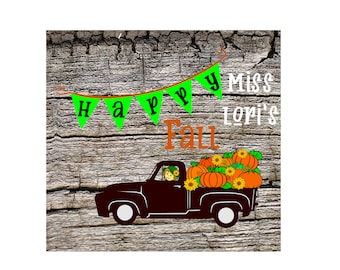 Happy Fall Pumpkin Old truck scarecrow banner wood sign Halloween SVG DFX Cut file Cricut explore file