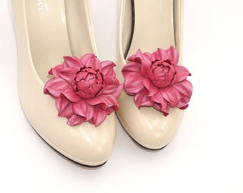 Genuine LEATHER SHOE CLIPS flowers lavender rose floral shoe