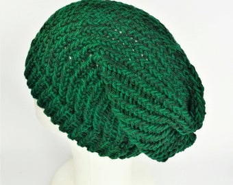 Summer knit hat, slouchy beanie, boho slouch hat, green slouch hat, vegan slouch hat, slouchy hat woman, hat for dreads, bohemian beanie