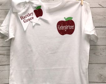 Kindergarten Shirt, School Shirt, Back to school shirt, girl's clothing, tops, apple shirt, personalized shirt, 1st day of kindergarten top