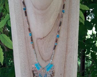Bohemian style turquoise and silver necklace