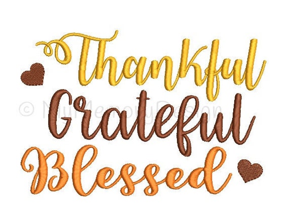 Thankful Grateful Blessed Embroidery Design Thanksgiving