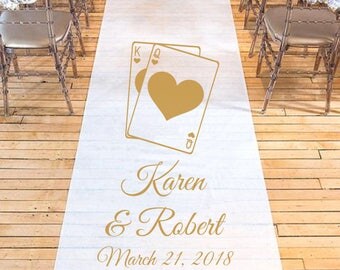 King and Queen Playing Cards Personalized Wedding Aisle Runner - Plain White Wedding Ceremony Aisle Runner - DGI22-A12