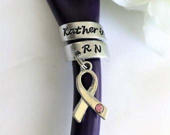 Awareness Ribbon Stethoscope ID Charm, Stethoscope ID Ring, Stethoscope Charm, Nurse Gift, Doctor Gift, Personalized Stethoscope Ring