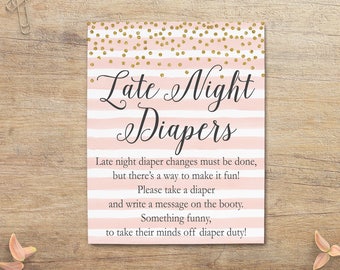 Late Night Diapers Sign, Pink and Gold Printable, Diaper Thoughts, Diaper Game Message, Baby Shower Girl, GP Sprinkle, Instant Download