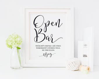 Open Bar Printable Sign - Wedding Bar Sign - Free Bar Sign - Tomorrow's Memories Priceless Sign - Wedding Open Bar Sign - Wedding Printable