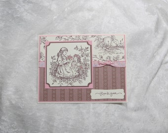 Vintage, Toile Girl Thank you Card
