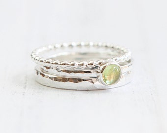 Peridot sterling silver stacking ring set, August birthstone ring, Peridot Jewellery, Green gemstone,