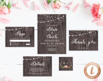 INSTANT DOWNLOAD Wedding invitation template, Printable Wedding Invitation Suite, Wedding Invitation Suite, Wedding Invitation Set, Templett
