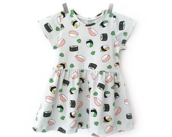 DUSTY MINT SUSHI dress for baby and girls - Cute toddler dress - kawaii infant dress 0-7 T - cute baby girl dress - cute toddler dress