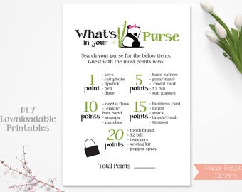 What's in Your Purse Game ~ Pink Bow Panda Bear Baby Shower Game ~ Girl Baby Shower ~ Printable Game 0034Pink