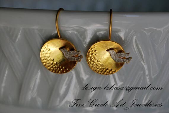 Dove Earrings Sterling Silver Gold plated Handmade Jewelry Romantic Style for her Birthday Anniversary Woman Mother day Love Peace Harmony