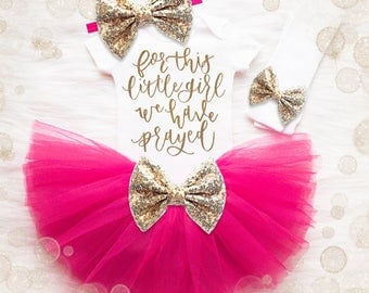 Baby Girl Clothes | For This Little Girl We Have Prayed | Baby Girl Outfit | Baby Girl Gift | Coming Home Outfit Baby Girl | Pink & Gold