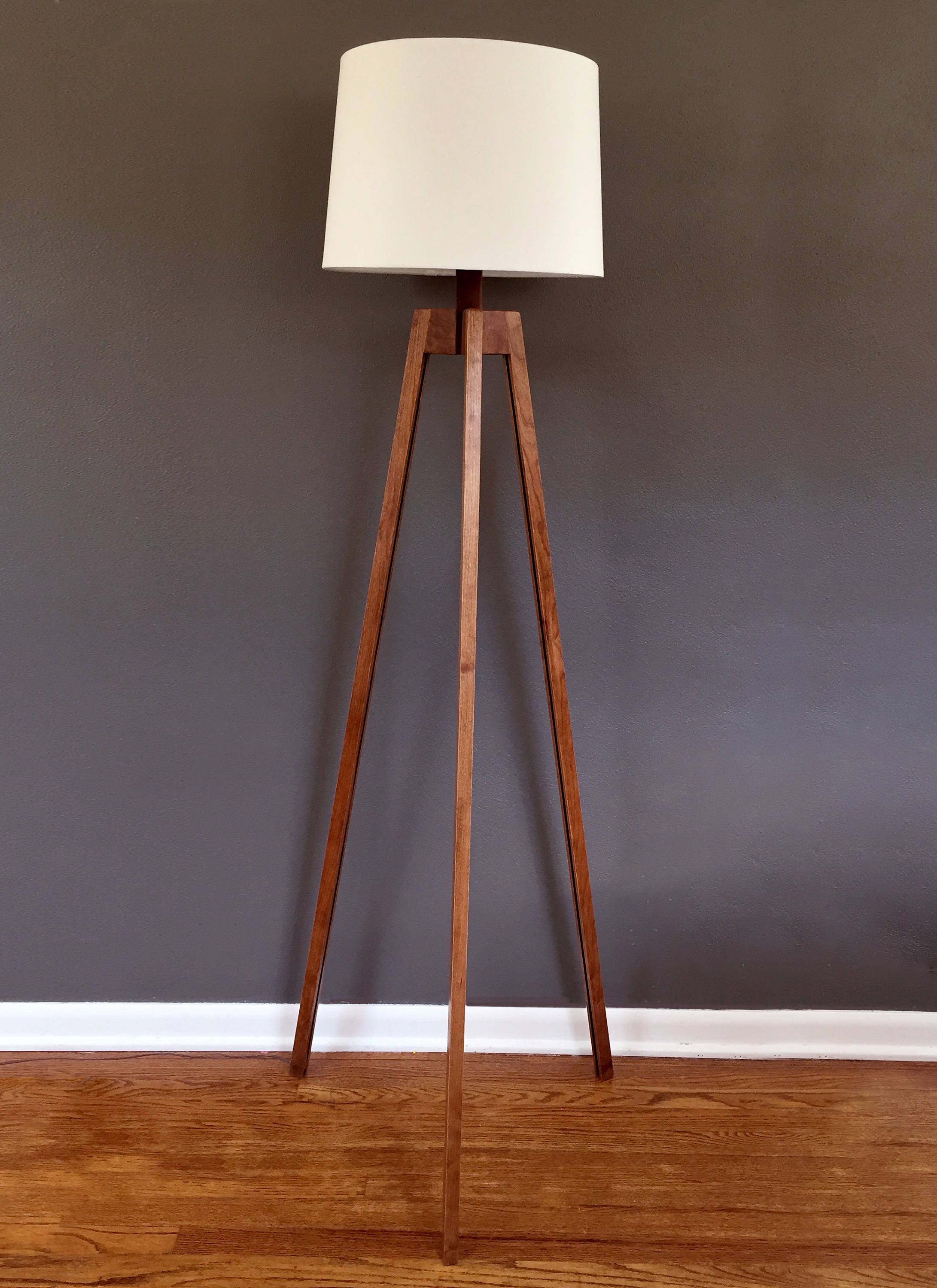 Mid Century Modern Tripod Floor Lamp Cherry with Grooved