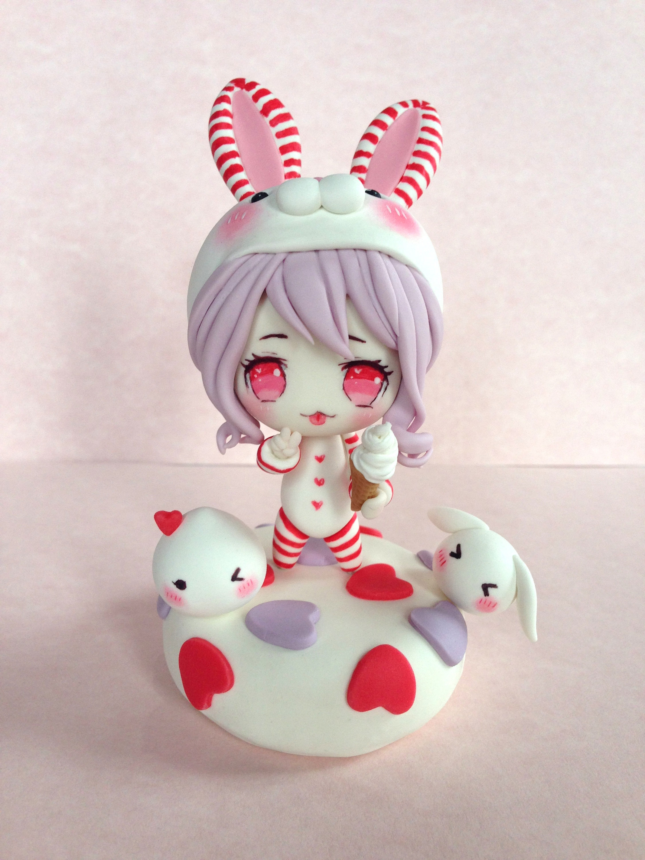 cute chibi in bunny onesie cute bunny figurine kawaii bunny