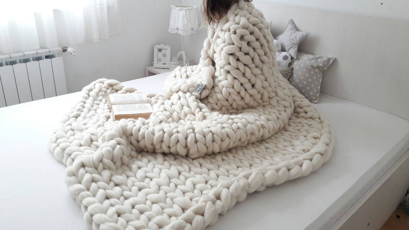 Merino Wool Throw Blanket Wool Blanket Chunky Knitted