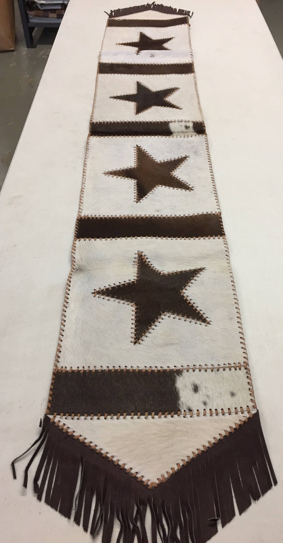 4 Texas Star Cowhide Table Runner with Leather Fringe FREE