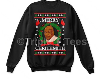 Ugly Christmas Sweater Mike Tyson Merry Chrithmith Parody Funny Novelty Gift Free UK Cheap US Shipping