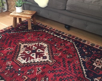 Clem // Antique Vintage Persian Rug 4'11"x3'7", small rustic tribal Heriz bohemian area accent rug
