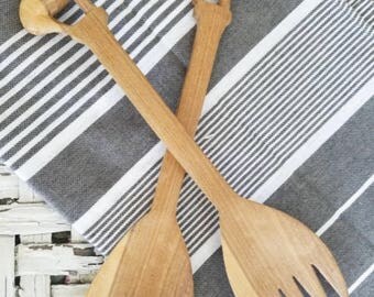 Vintage Carved Rhino Salad Tossers