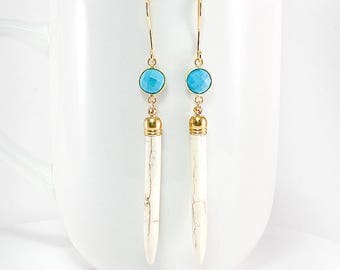 Natural grain Spikes with Turquoise Howlite Facet Earrings
