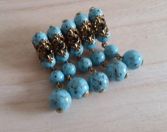 Aquamarine brooch / gold beads vintage 50s