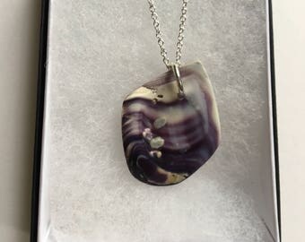 Sterling Silver Purple Shell Pendant Necklace