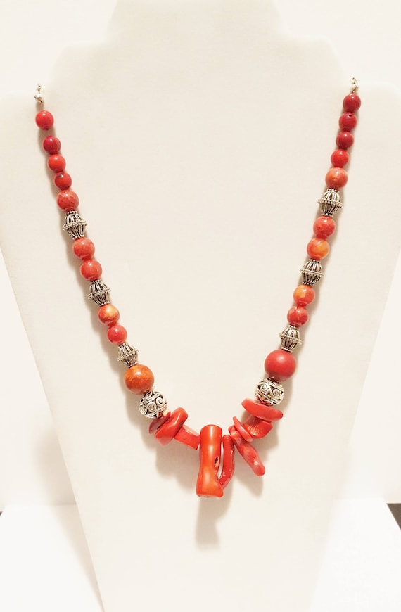 Bamboo Coral Necklace Bohemian Necklace Red Coral Necklace