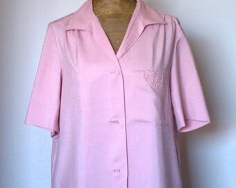 Vintage silk shirt; shantung shirt; short sleeves shirt; pink shirt; elegant blouse; shantung blouse