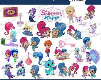 50 SHIMMER AND SHINE Clipart, Iron On Transfers, Stickers, Decals, Png file Format, Transparent Backgrounds
