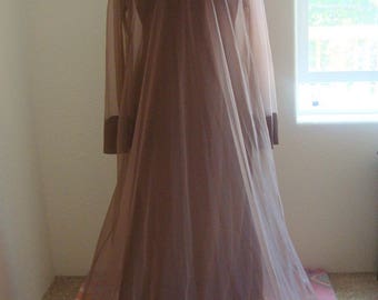 Vintage Brown 60s Nightgown with sheer Overlay/Robe Blanche collection by Ralph Montenero