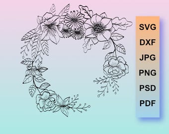 Wreath, Border, Frame, Leaves, Leaf Wreath, Svg, Dxf, Cut File, Cricut, Silhouette, Die CutElements Cutting Files Iron On Cut Files, Stencil
