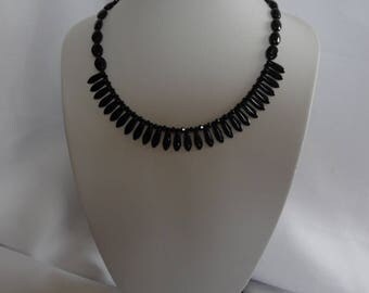 Black necklace, swarovski crystal and Czech glass beads.