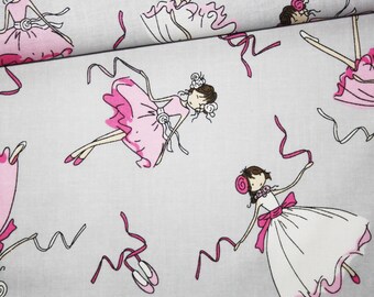Ballet dancers, 100% cotton fabric printed 50 x 160 cm pattern dancers on a grey background