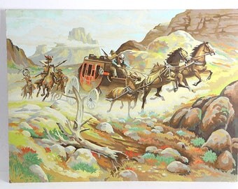 Vintage Western Stagecoach Paint By Number Painting