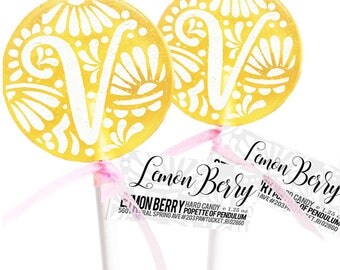 6 - Scroll Letter Lemon Berry Lollipops With Vanilla Bean Glaze