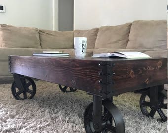 Reclaimed Factory Cart Coffee Table with Casters