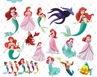 Little Mermaid Clipart, PNG Clip Art Files, Little Mermaid Printable Images, Digital Download, Scrapbook, Transparent Background, Blue-019