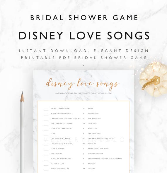 Bridal Shower Games Disney Printable Disney Love Songs Match