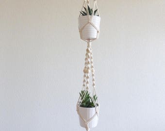 Suspension double pour plantes en macramé