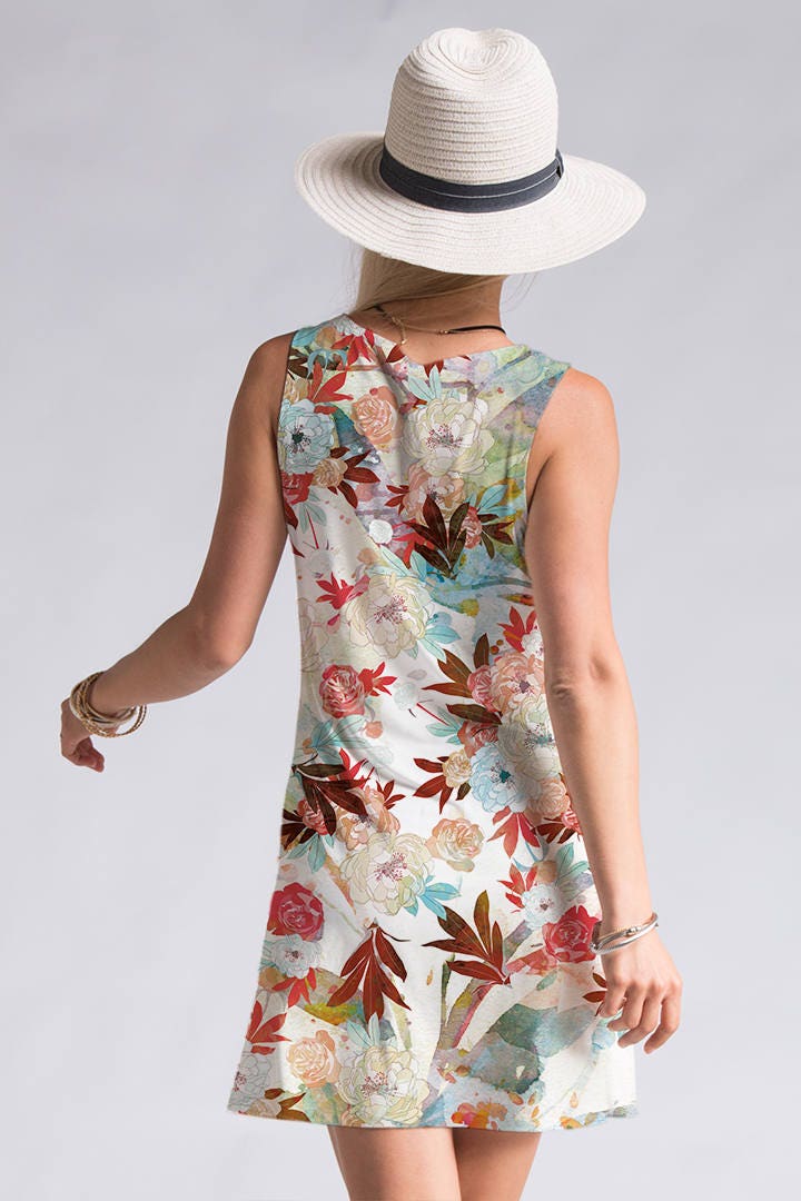 Fall Leaves Print Dress Sleeveless Dress Flower Print Dress