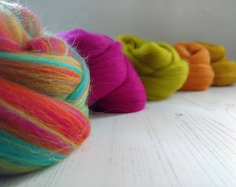 Mixed Merino Wool Roving - Merino Tops - Fibre for Spinning - Felt Making - Mixed Colours - Wool Fibres - Merino 64s - Blended Roving - 100g
