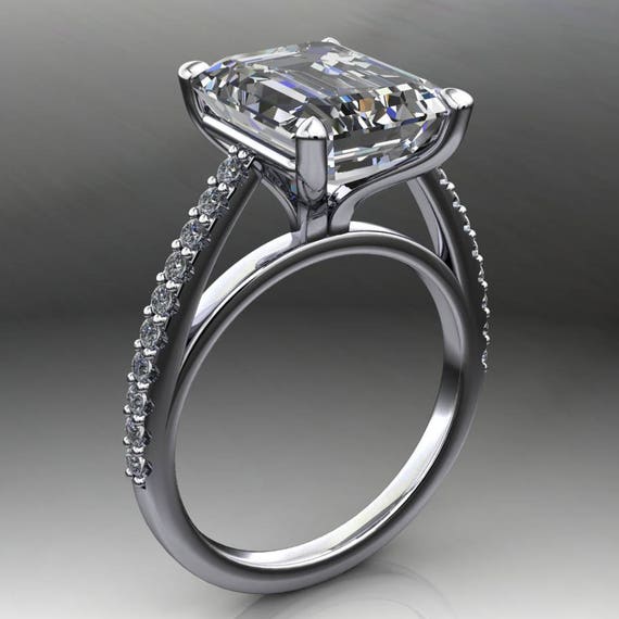 mia ring 3.5 carat emerald cut NEO moissanite engagement