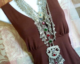 Collectible Old Vintage Bib Necklace from Afghanistan, Ethnic Chain Necklace, Old Tribal Necklace from Afghanistan