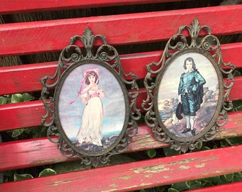 Vintage Pinkie and Blue Boy Framed Pictures Italian Ornate Oval Frames