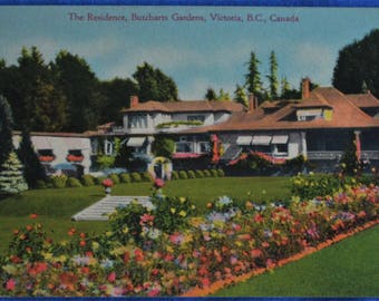 Butcharts Garden Residence Victoria BC British Columbia Canada Linen Postcard